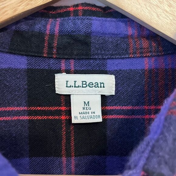 LL Bean Scotch Plaid Flannel Shirt Relaxed Purple Red Small Gorpcore Cabin Fall - Picture 3 of 9